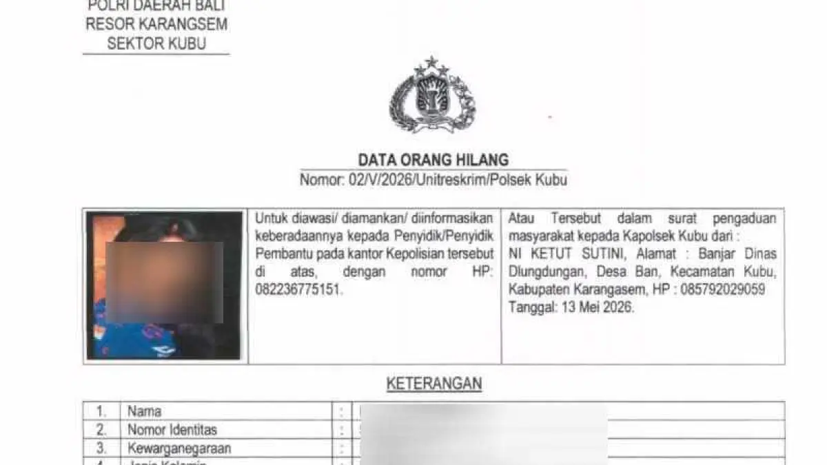 DALAM PENCARIAN : NPJ sempat pamit ke denpasar. (ist)