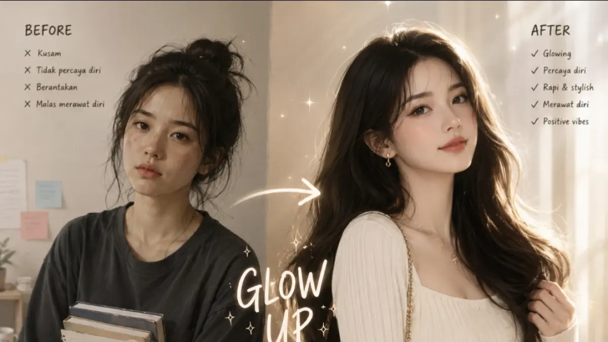 Ilustrasi wanita proses glow up (Meta AI) 