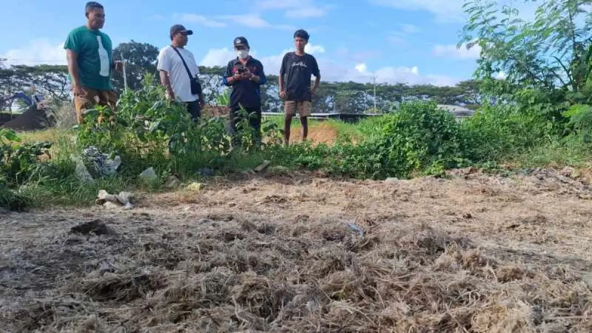 CEK LANGSUNG TEMPAT KEJADIAN: Sejumlah warga dan anggota DPRD Klungkung, I Wayan Mastra mendatangi lokasi penjemuran bulu ayam yang yang menyebarkan bau busuk. (foto:Dewa Ayu Pitri Arisanti)