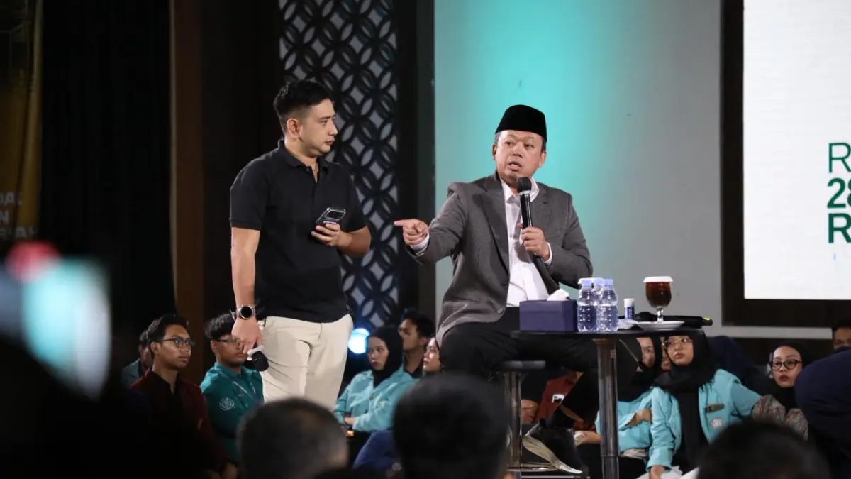 Menteri Nusron Wahid, menjadi pembicara kegiatan Kopdar Nusantara Young Leaders (NYL), di Universitas Negeri Surakarta, Jawa Tengah pada Jumat (08/05/2026).