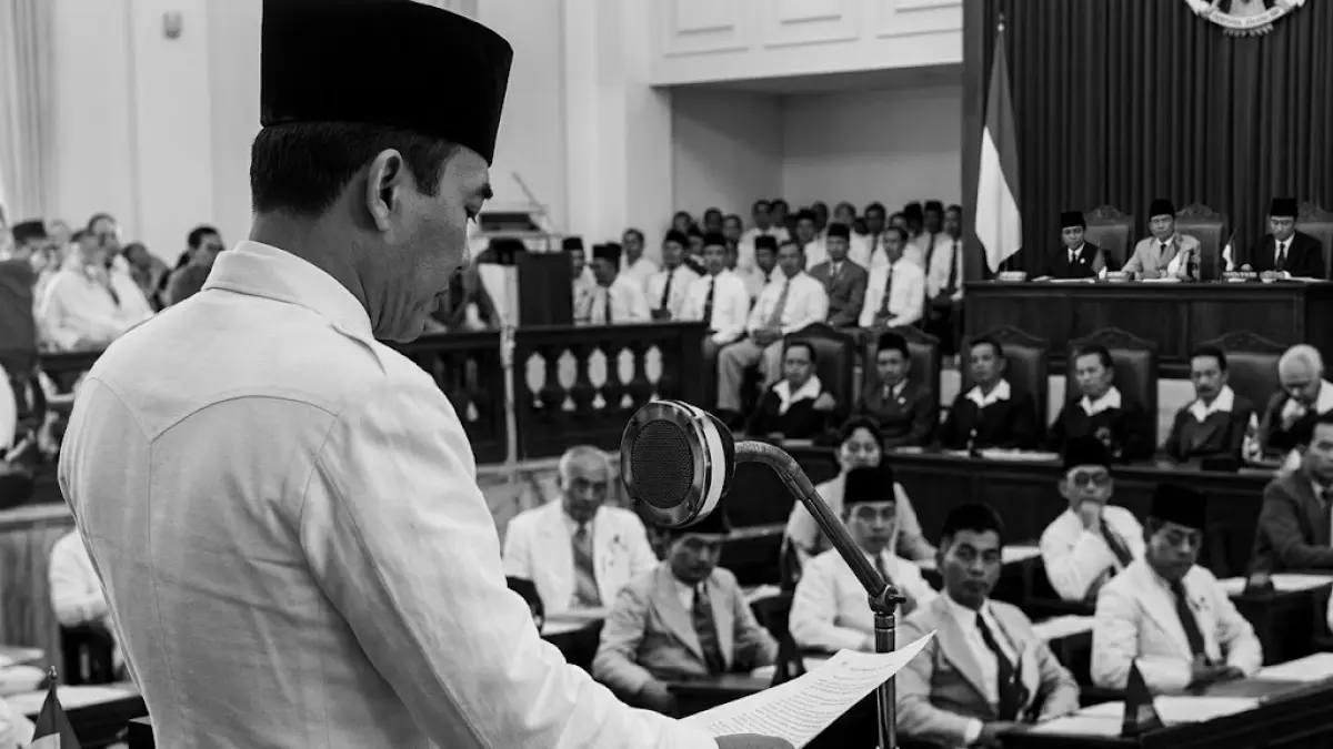 Soekarno menyampaikan pandangannya tentang dasar negara di sidang BPUPKI di Gedung Pancasila, Pejambon, Jakarta Pusat. 
