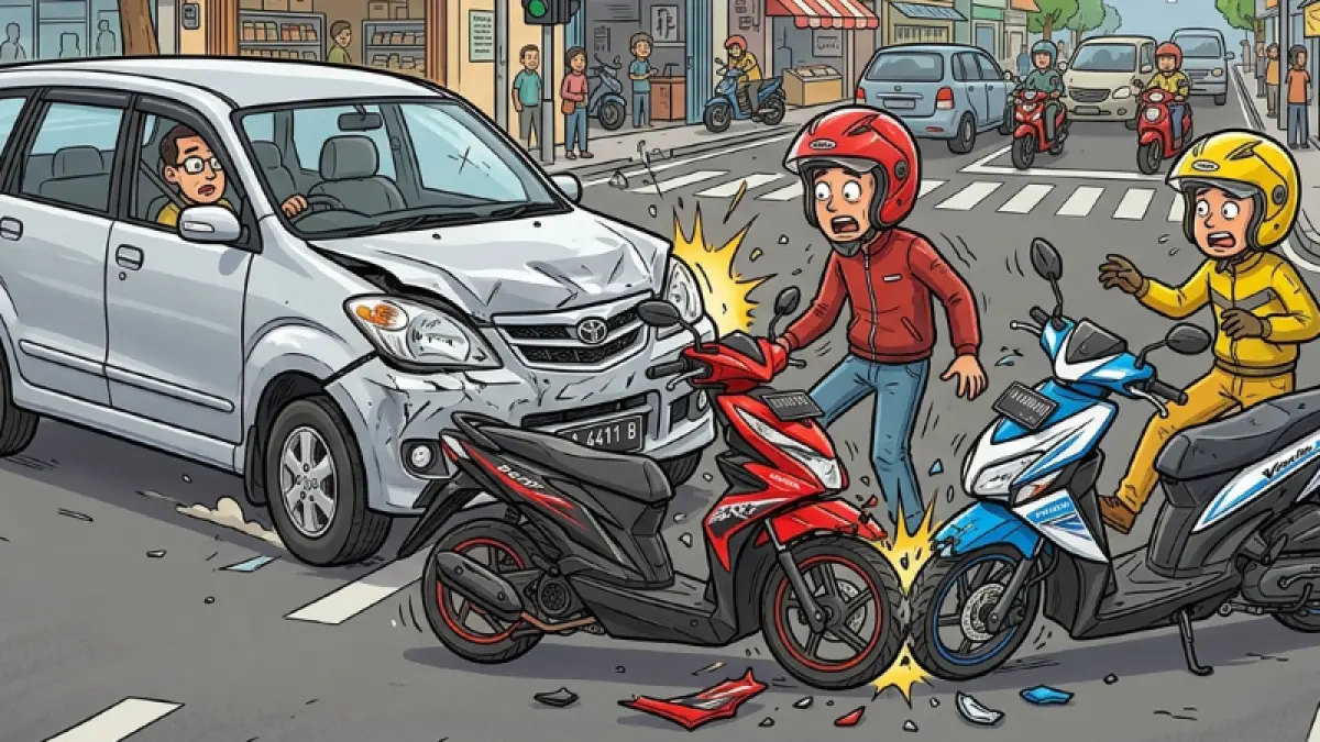 Ilustrasi kecelakaan mobil menabrak motor matic. (gambar digital gemini/radar bali)