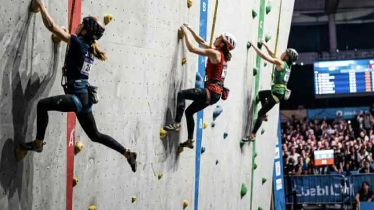 PERSAINGAN SENGIT : Atlet panjat tebing asal Buleleng, Bali, Desak Made Rita Kusuma Dewi, saat berlaga pada nomor speed putri World Climbing Series Madrid 2026 di Spanyol. (ist)
