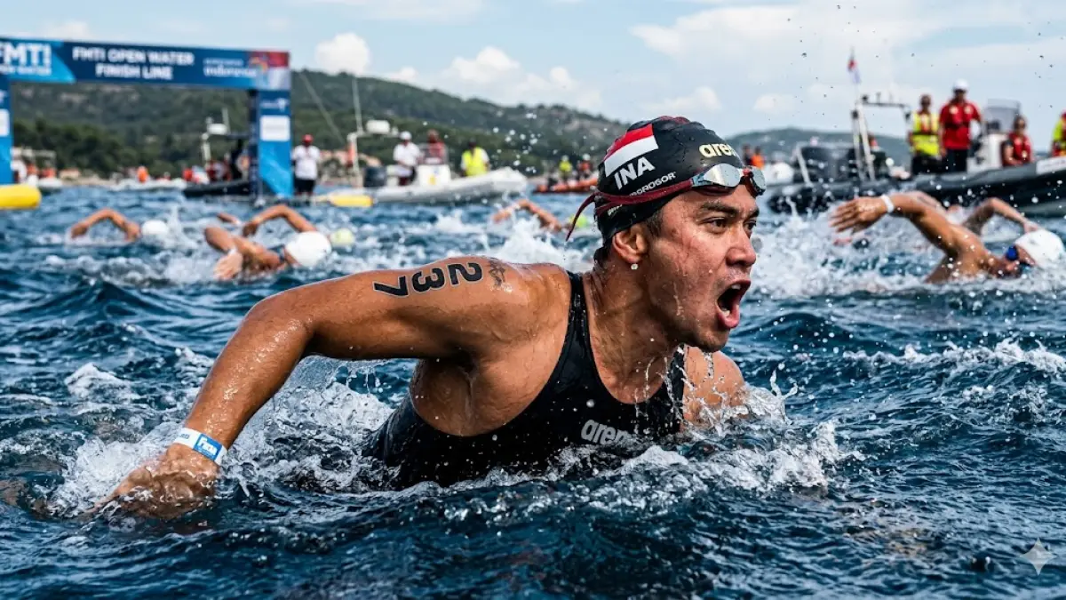 ilustrasi - Atlet sedang berenang dalam kejuaraan open water swimming.