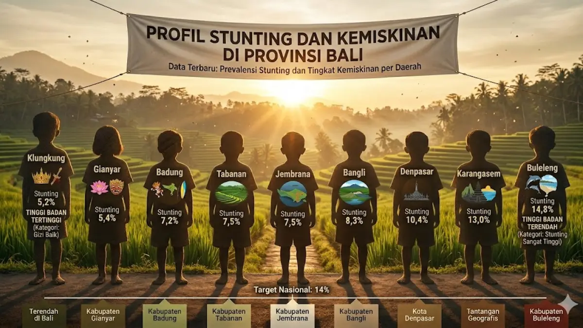 Ilustrasi - Persentase anak stunting di masing-masing kabupaten kota di Bali.