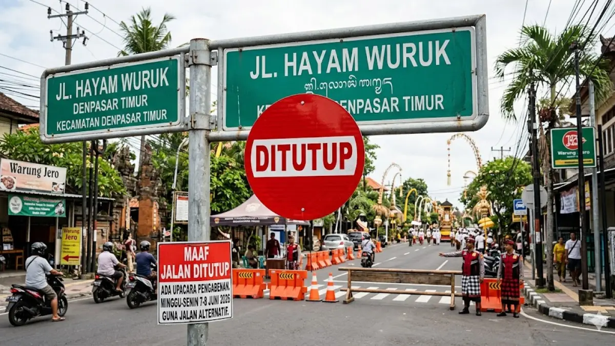 ilustrasi - Penutupan jalan hayam wuruk untuk upacara pengabenan Jero Bendesa Desa Pagan