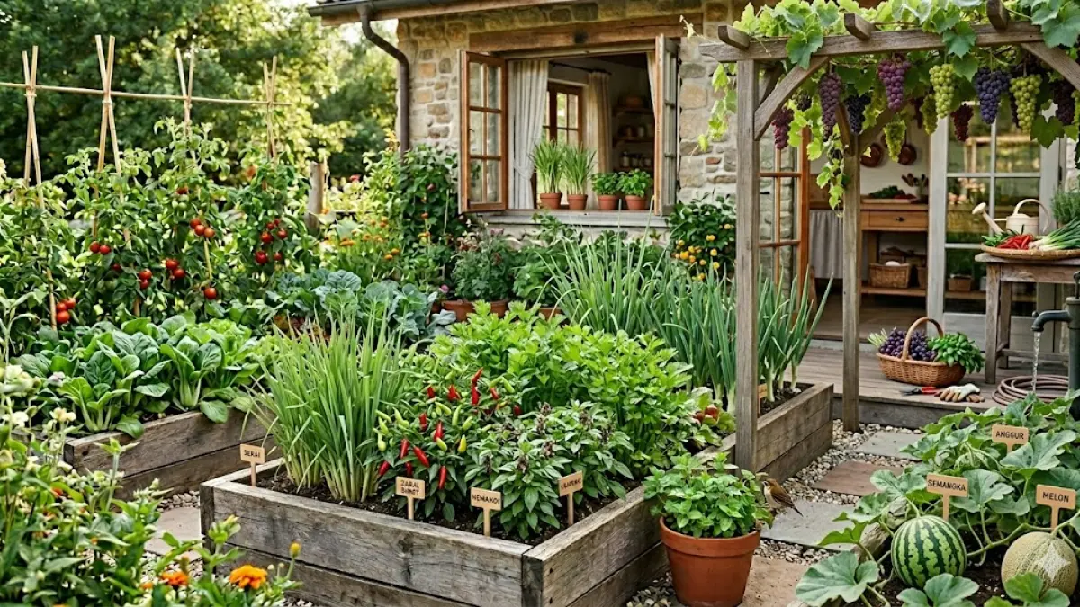 Kitchen garden yang dapat memenuhi kebutuhan sayur dan buah secara organik.
