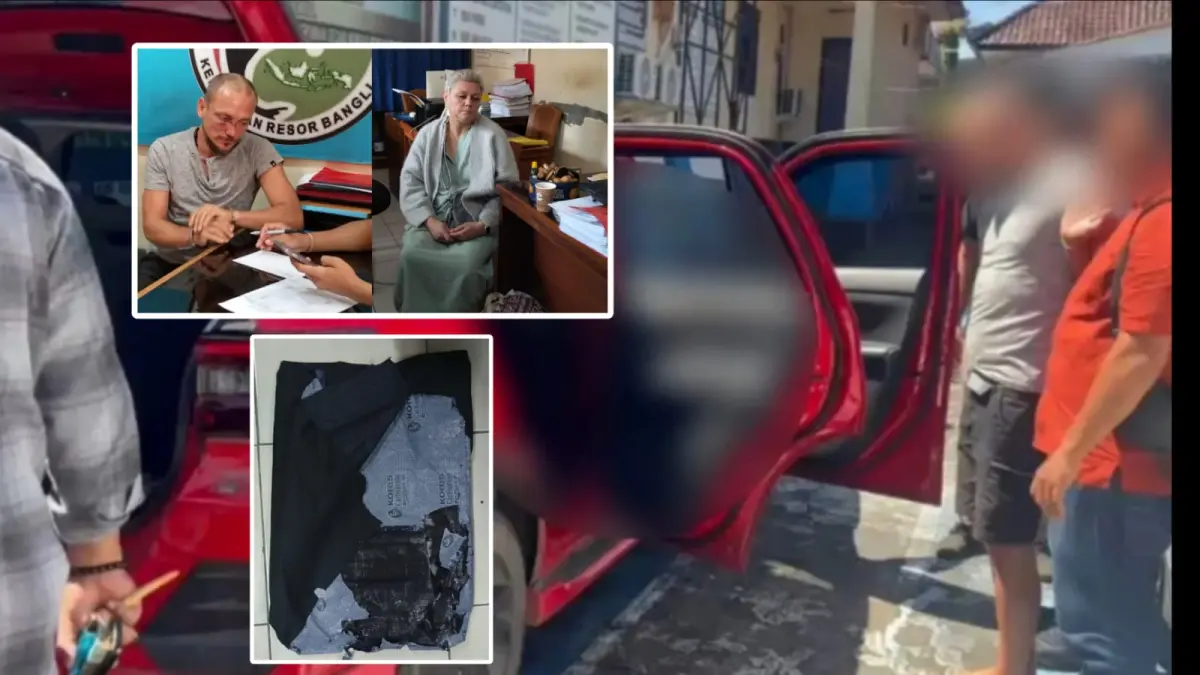 SINDIKAT INTERNASIONAL: Kolase petugas BNN menunjukkan barang bukti narkotika jenis hashish seberat 7,8 kilogram yang disita dari dua warga negara Rusia kabur hingga di Bangli. (dok.radarbali.id)
