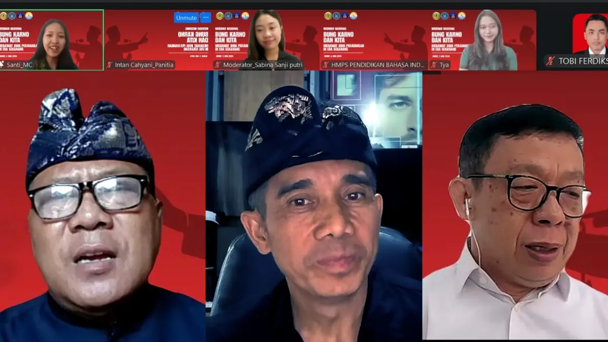 Para narasumber dalam webinar gelaran UPMI Bali dalam peringatan Bulan Bung Karno, bertajuk “Bung Karno & Kita: Merawat Jiwa Perjuangan di Era Sekarang”, 5 Juni 2026.