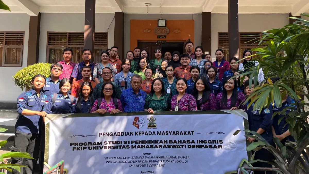 Program Studi Pendidikan Bahasa Inggris FKIP Universitas Mahasaraswati Denpasar melaksanakan kegiatan Pengabdian kepada Masyarakat kepada guru SMP Negeri 9 Denpasar (5/6/2026).
