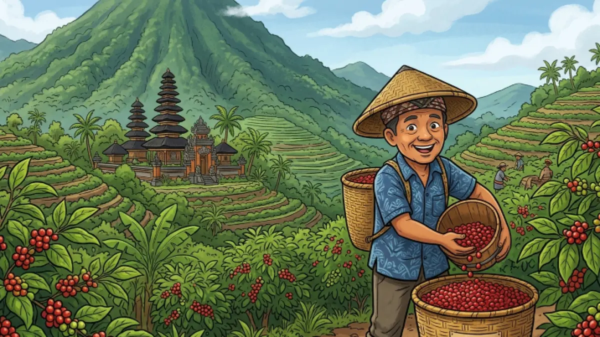 Ilustrasi petani kopi bali .(gambar digital gemini/radar bali)