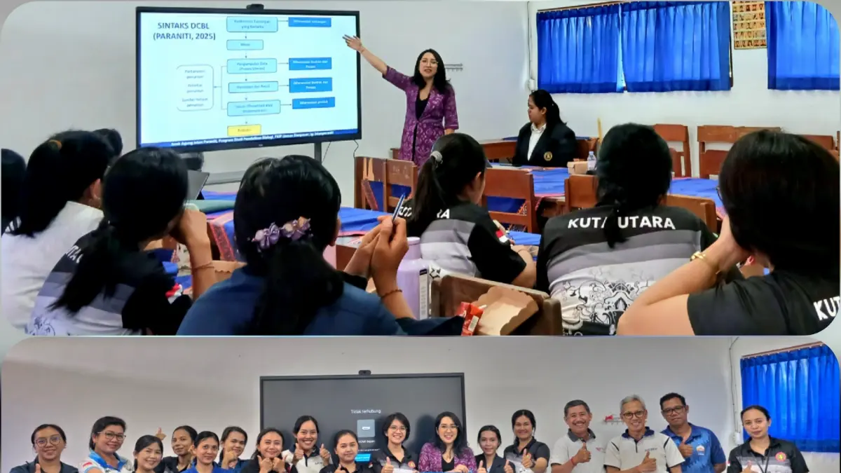 Narasumber utama PkM Prodi Pendidikan Biologi FKIP Unmas Denpasar Dr. Anak Agung Inten Paraniti, S.Pd., M.Pd., di SMAN 1 Kuta Utara.