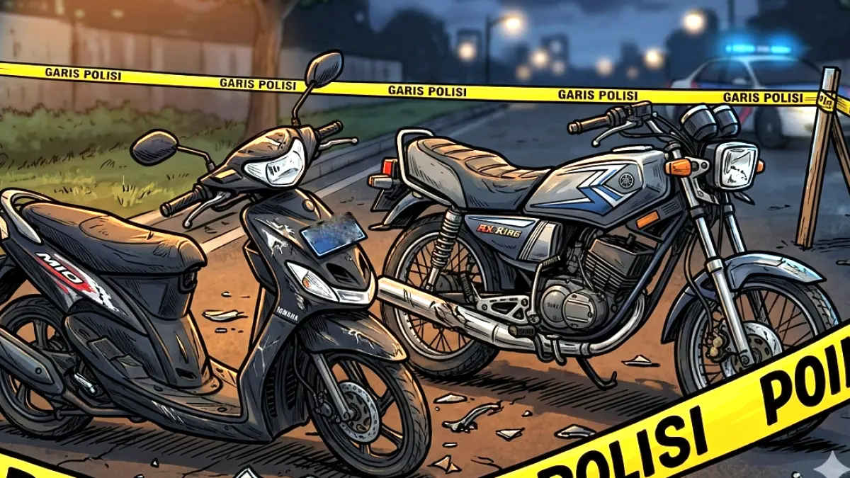 Ilustrasi lakalantas tabrakan motor Mio versus RX King. (gambar digital gemini/Radar Bali)