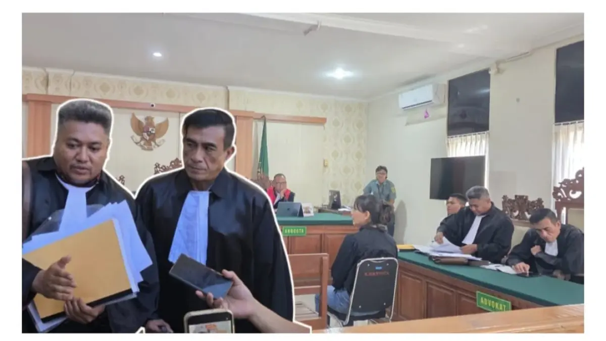 KAWAL TUNTAS: Kuasa Hukum Terdakwa kasus kecelakaan maut di Jalan Goa Gong, Desa Ungasan, Kuta Selatan, Badung, dari LBH Pena NTT yakni Charlie Y. Usfunan, SH., MH., dan Yarianto Talaumbanua, dan suasana sidang di PN Denpasar, Selasa 23 Juni 2026.