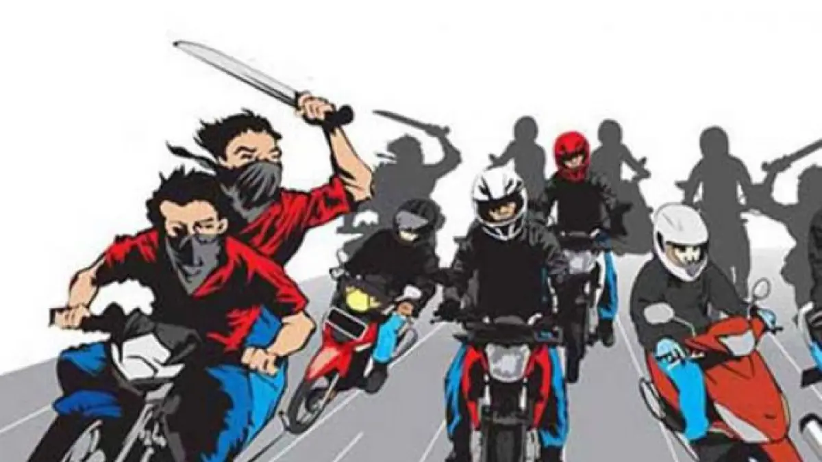 Ilustrasui pengeroyokan oleh geng motor di jalanan kampung turis Kuta Bali
