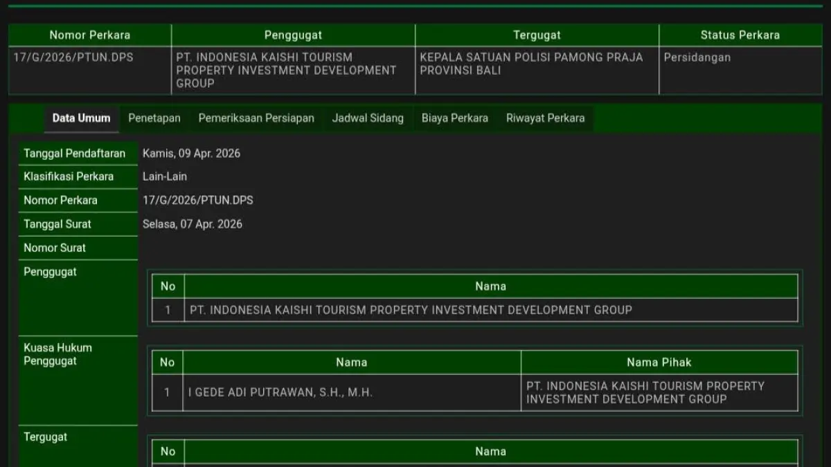 BARU TUNTUTAN: Screenshoot SIPP PTUN Denpasar yang baru tuntutan tapi diopinikan menjadi putusan. 