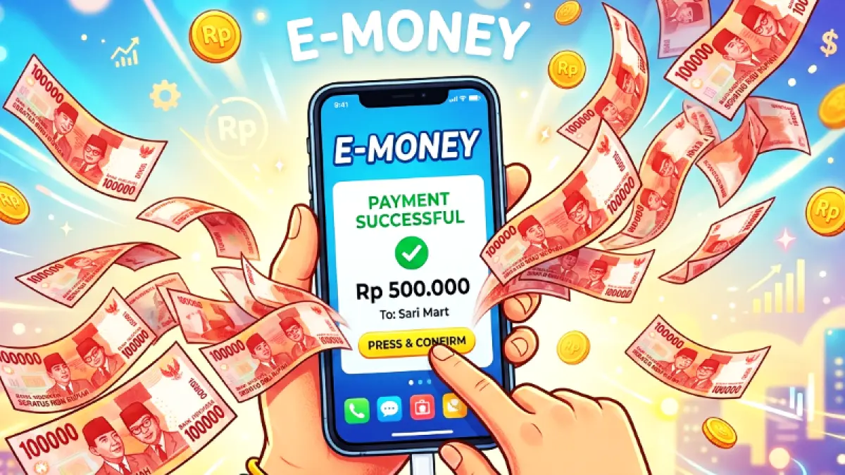 Ilustrasi pembayaran pakai e-money. (gambar digital gemini/radar bali)