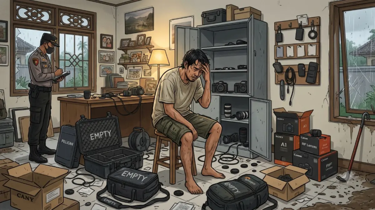 Ilustrasi rumah seorang fotografer diobok-obok maling di sore hari hingga kamera mahal pun digondol