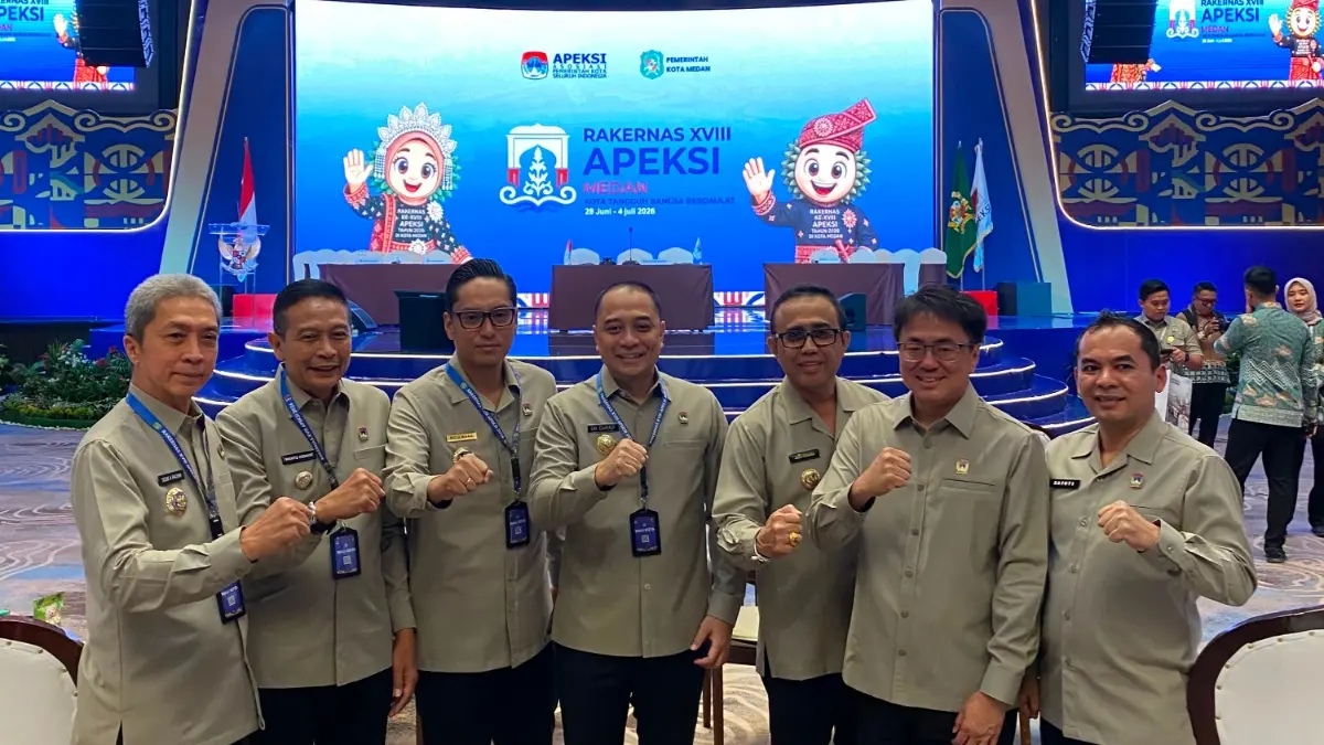 Wali Kota Denpasar I Gusti Ngurah Jaya Negara saat Rakernas APEKSI XVIII Tahun 2026, di Grand City Hall, Medan, Sumut, Kamis (2/7/2026).&nbsp;