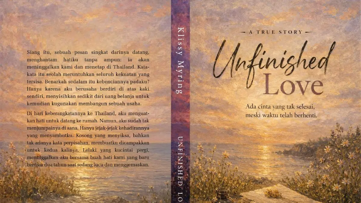 Sampul Novel Unfinished Love karya Klissy Myring yang baru diluncurkan.