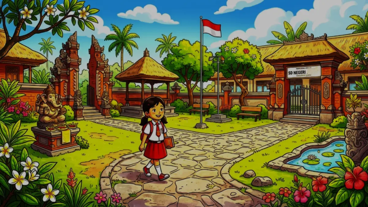Ilustrasi sekolah SD minim siswa. (gambar digital gemini/radar bali)