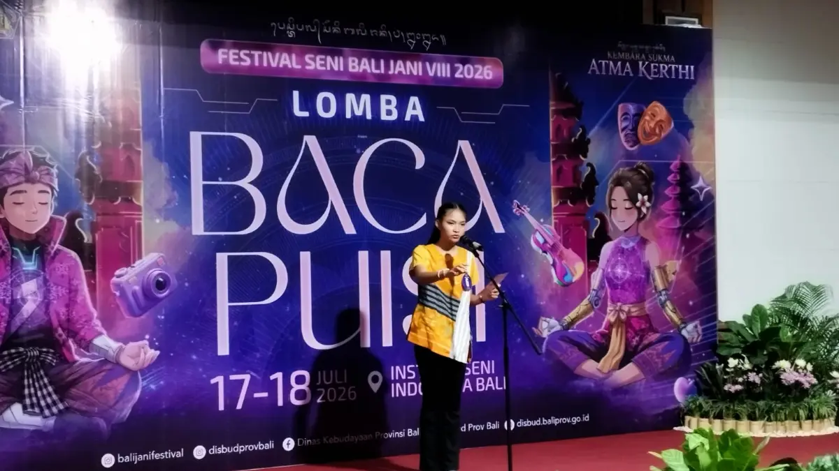 Lomba Baca Puisi di Festival Seni Bali Jani (FSBJ) VIII Tahun 2026, di Citta Kelangen ISI Bali, Jumat (17/7) hingga Sabtu (18/7).&nbsp; &nbsp;