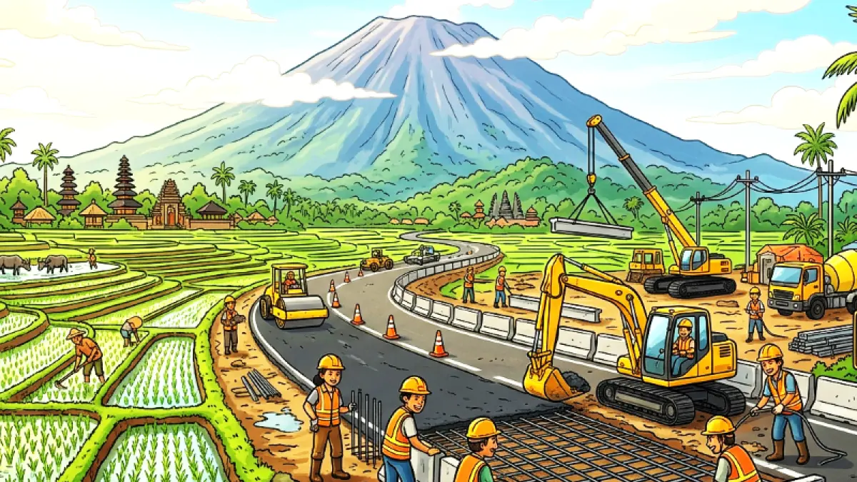Ilustrasi pembangunan jalan raya. (gambar digital gemini/radar bali)