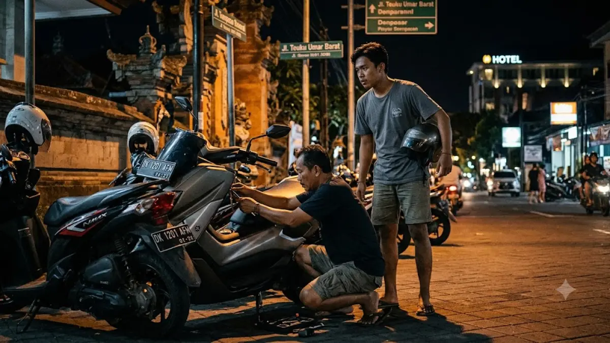 Ilustrasi - Rekamaya pencurian kendaraan bermotor yang dilakukan bapak dan anak di Denpasar dan Badung. (Radar Bali/dibuat dengan AI)