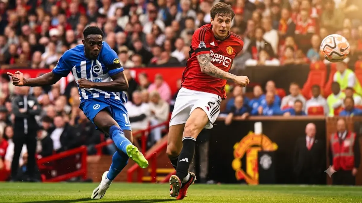 Danny Welbeck (kiri) saat memperkuat Brighton Albion melawan Manchester United. (AFP/Oli Scarff).
