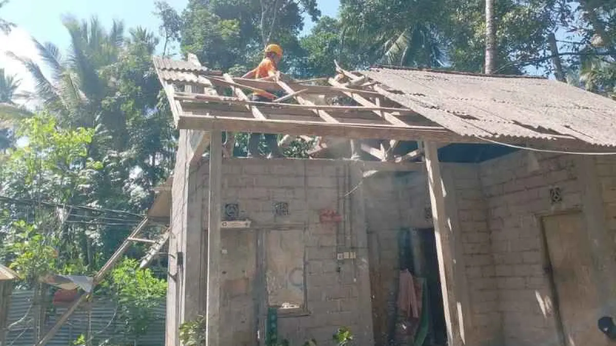 GEGARA ANGIN KENCANG : Pohon Nangka roboh dan merusak rumah warga Banjar Dinas Bau Kaler, Desa Nawakerti, Kecamatan Abang, Karangasem. (foto:istimewa)
