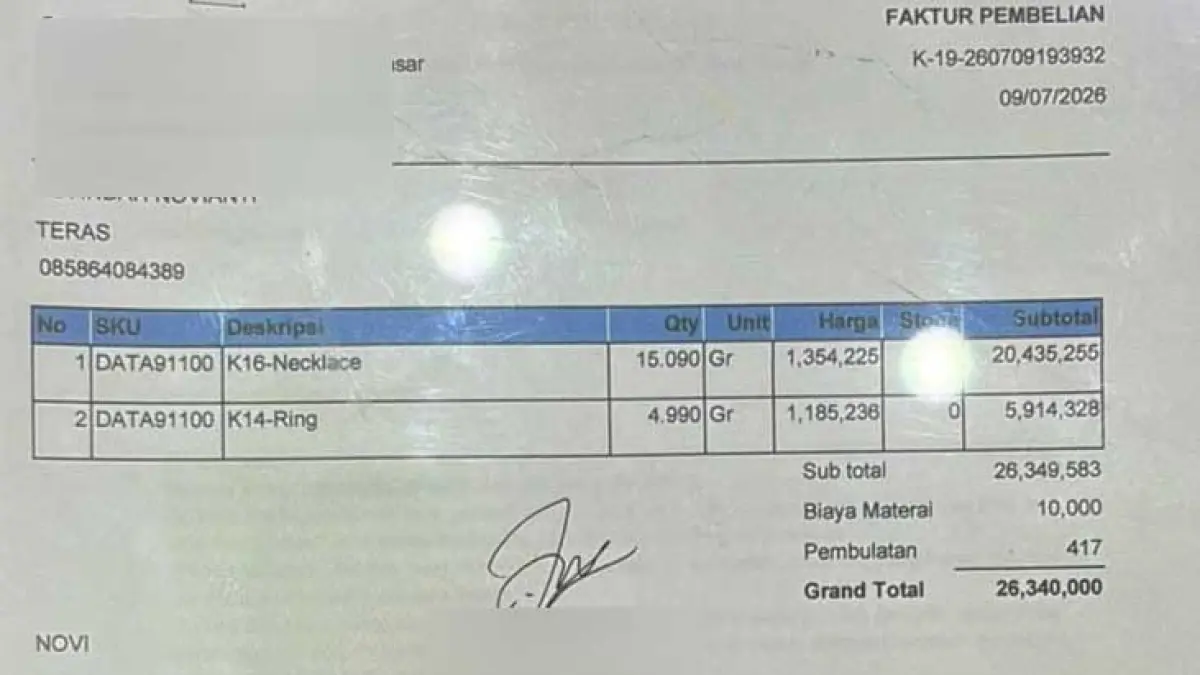 SEGINI NILAI EMAS CURIANNYA : Nota penjualan emas TIN dari hasil curian. (foto:Polsek Nusa Penida)