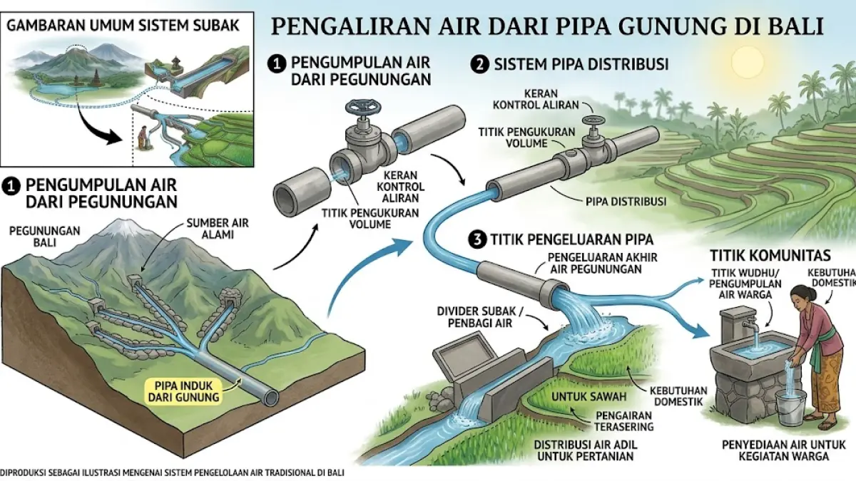 Ilustrasi air pegunungan Bali. (gambar digital gemini/radar bali)