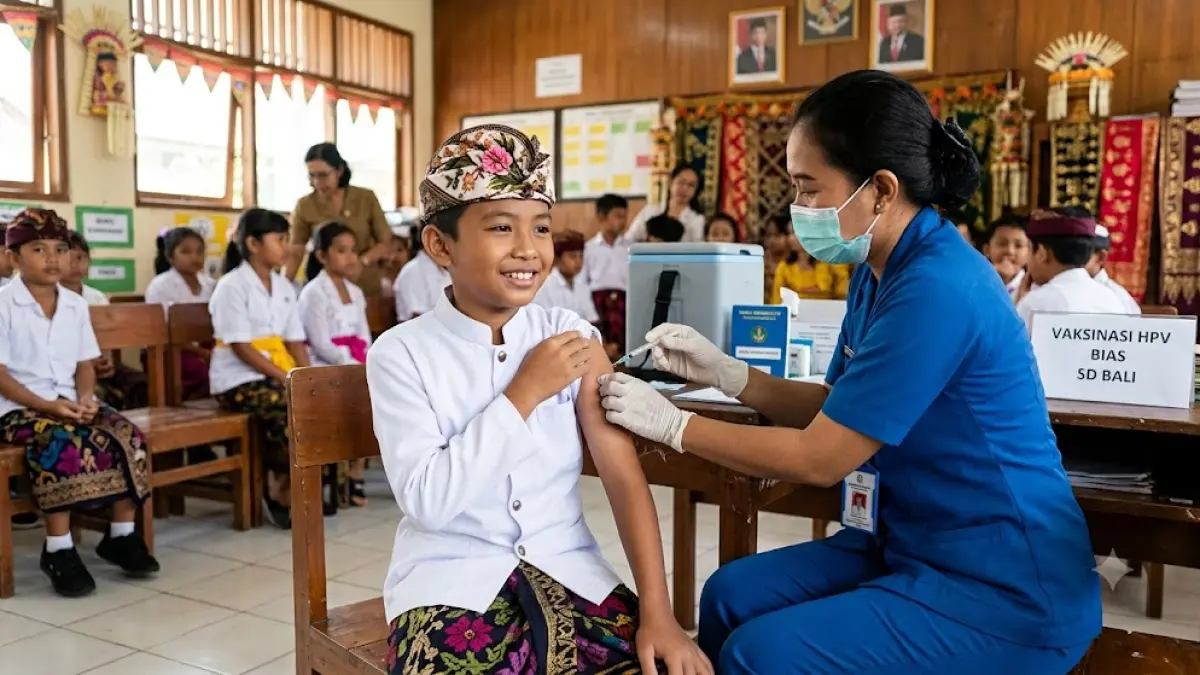 Ilustrasi - Siswa Bali menerima vaksin HPV yang bertujuan untuk mencegah penyebaran virus penyebab kanker mulut rahim dan kanker kelamin. 