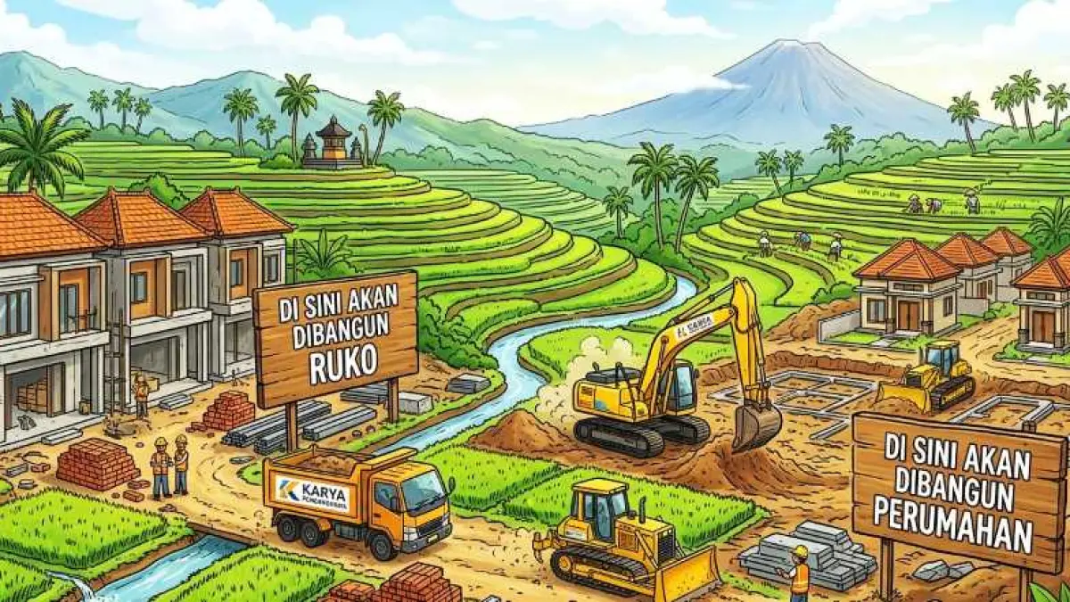 Ilustrasi alih fungsi lahan untuk keperluan permukiman. (gaambar digital gemini/radar bali)