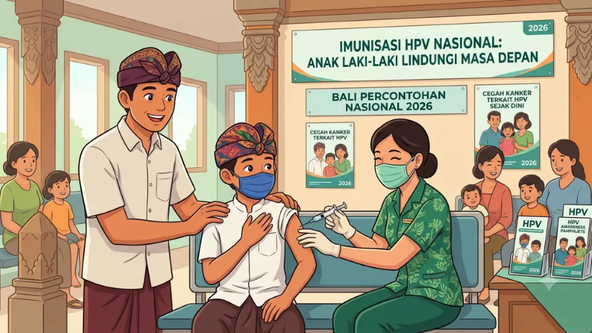 Ilustrasi imunisasi Human Papillomavirus (HPV) bagi anak laki-laki pada tahun 2026. (Gemini AI/radarbali.id)