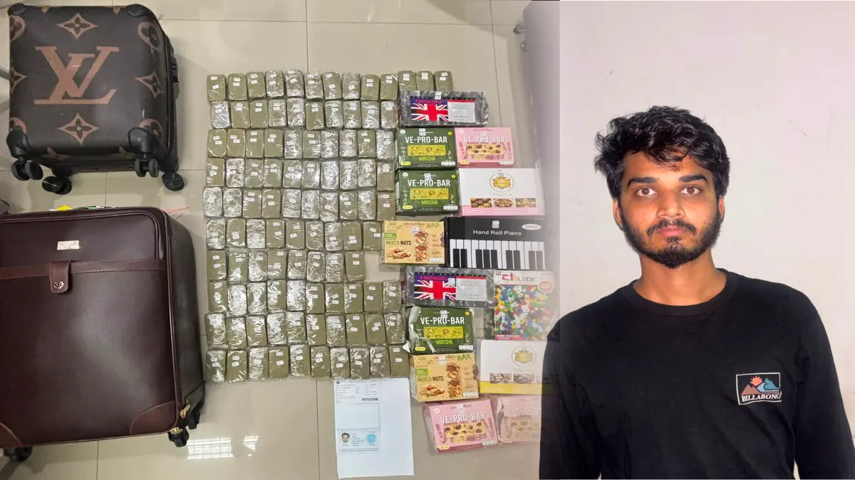 NEKAT: Pria asal India, Akshay Roshan, 28, diamankan setelah diduga membawa lebih dari 100 bungkus ganja yang disimpan di dalam dua koper saat tiba di Bali dari Singapura, Senin (3/8).