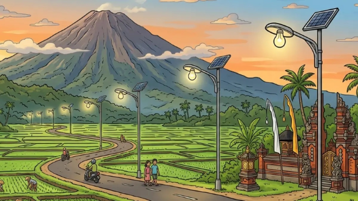 ilustrasi lampu penerang jalan di Bali. (gambar digital gemini/radar bali)