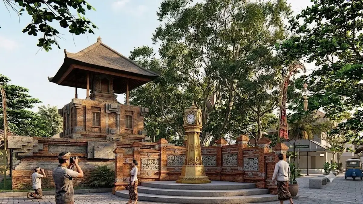 Gambar artis wajah baru Monumen Jam Belanda di kawasan Catus Pata Denpasar. 