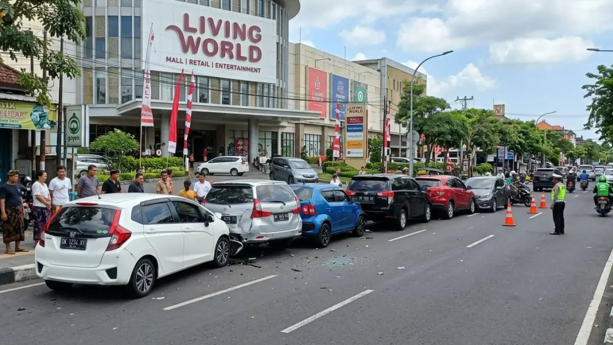 Ilustrasi kecelakaan beruntun depan mall living world denpasar 13 Agustus 2026