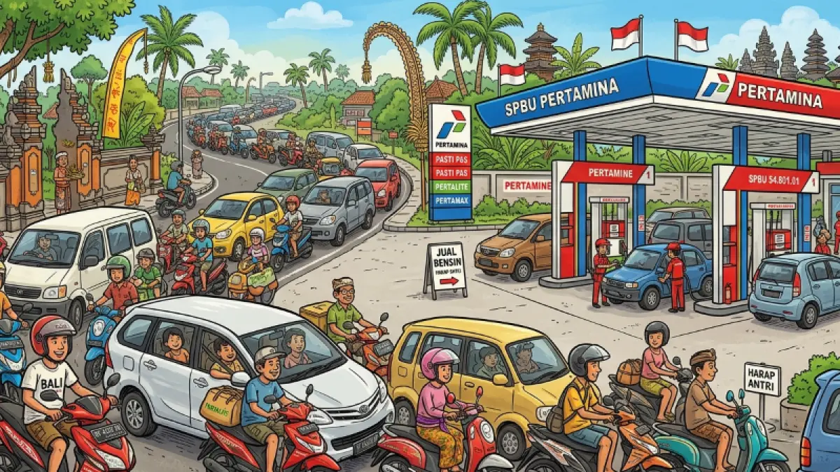 ilustrasi bensin gratis agustusan. (gambar digital  gemini/radar bali)