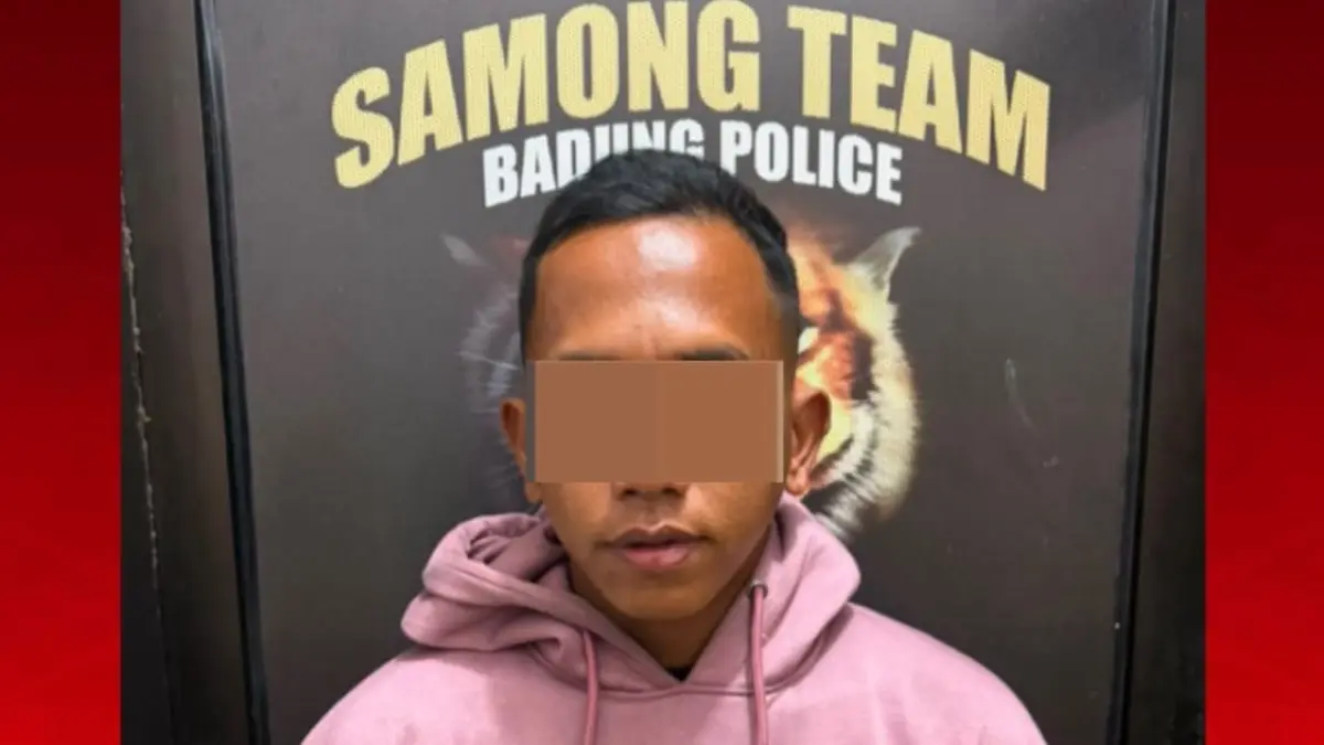 DITAHAN: Tersangka MHP, 36, diamankan di Mapolres Badung setelah diduga mencuri uang kotak amal Mushola Al-Hijrah, Dalung Permai, Kuta Utara. (ist/radarbali.id)