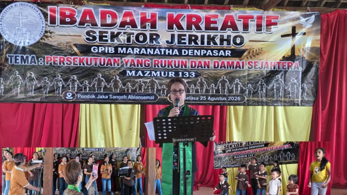 KEKELUARGAAN: Jemaat Sektor Pelayanan Jerikho GPIB Maranatha Denpasar mengikuti ibadah kreatif di Pondok Jaka Sangeh, Abiansemal, Selasa (25/8). (ist/radarbali.id)