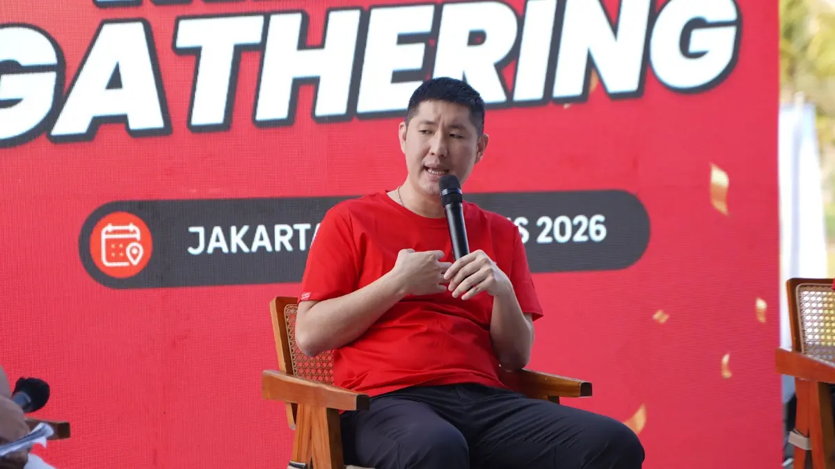 Robin Lo, CEO J&T Express saat memberikan pemaparan mengenai perkembangan J&T Express. Dalam pemaparannya, Robin Lo menyampaikan bahwa kinerja J&T Express tercatat terus menguat, yang ditandai dengan jumlah pengiriman pada paruh pertama 2026 meningkat lebih dari 65% dibandingkan periode yang sama tahun sebelumnya.