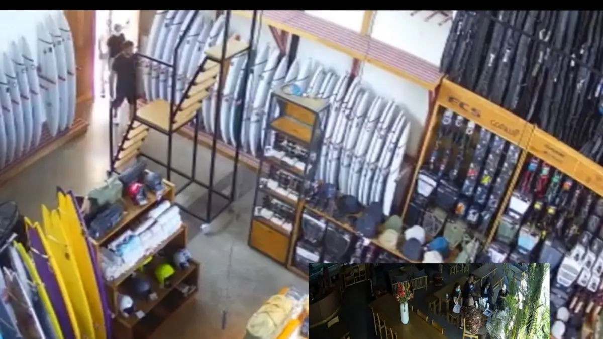 KERIBUTAN: Kamera CCTV merekam gestur waspada dari orang-orang di area Restaurant Dharma Experience saat situasi menegangkan. (IST/radarbali.id)