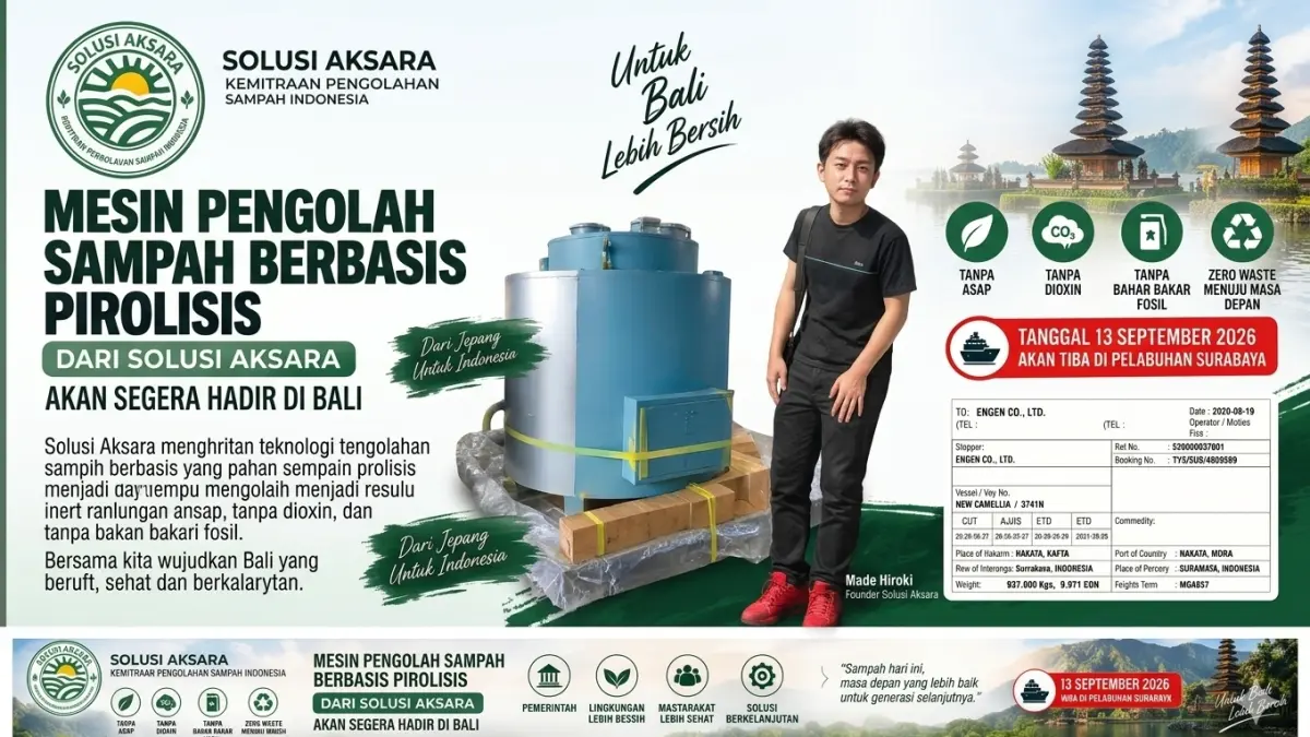 Made Hiroki — Solusi Aksara membawa teknologi dari Jepang untuk ikut mencari solusi bagi persoalan sampah Indonesia.&nbsp; &nbsp;

&nbsp;