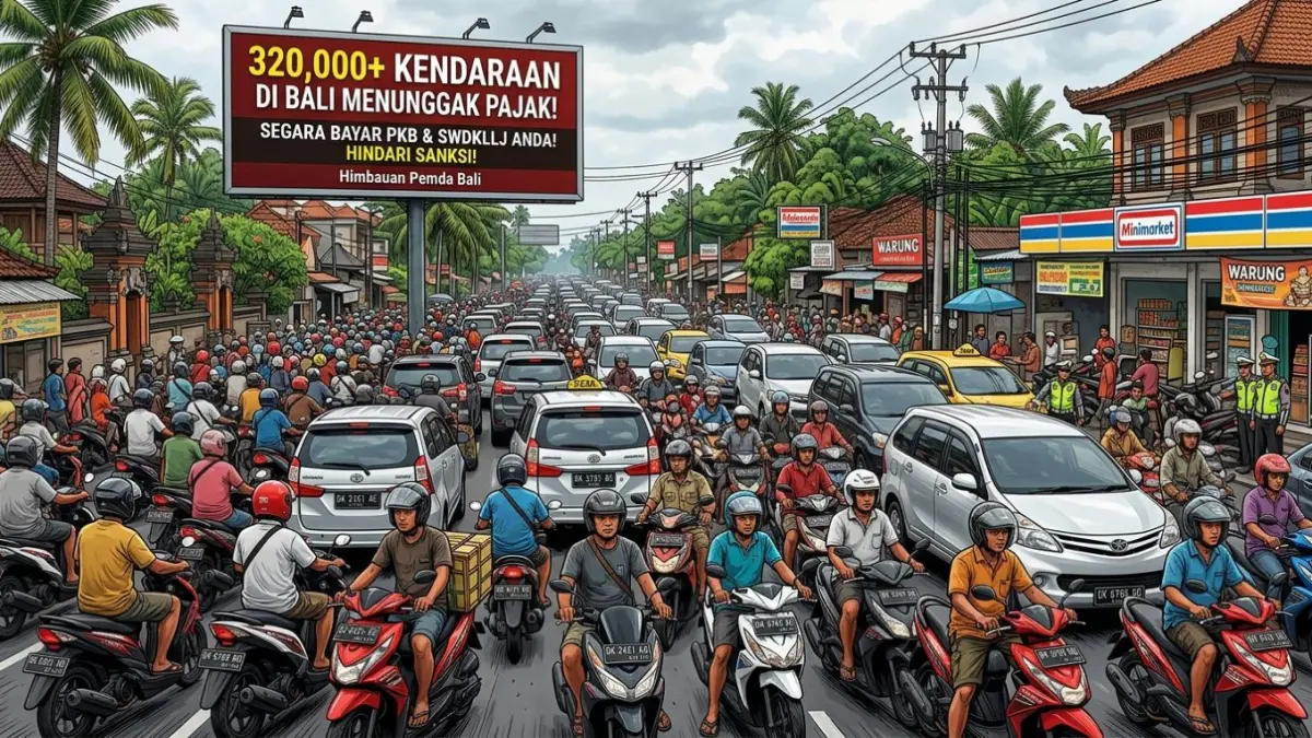 Ilustrasi ratusan ribu kendaraan bermotor di Bali dilaporkan menunggak pajak. (Gemini Generate/radarbali.id)