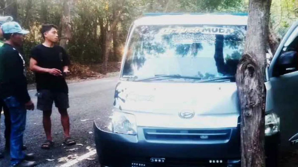 TABRAK POHON: Pikap yang menabrak pohon. (Foto: Polsek Gilimanuk)
