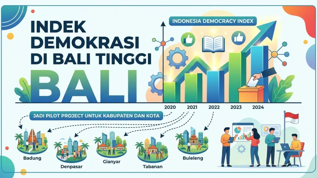 PERCONTOHAN: Ilustrasi indeks demokrasi di Bali dalam neraca. (gemini AI/radarbali.id)