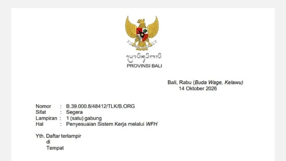 Surat Edaran WFH yang diterbitkan Gubernur Bali Wayan Koster menyikapi krisis BBM
