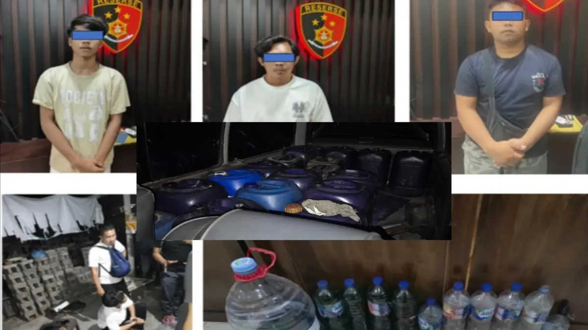CURI KESEMPATAN: Polda Bali bersama jajaran mengungkap sejumlah kasus penyalahgunaan BBM bersubsidi jenis solar dan Pertalite di Bali. Sebanyak tujuh tersangka diamankan, termasuk pelaku yang diduga menimbun 300 liter solar subsidi di Tabanan dan menjual Pertalite dalam botol melalui media sosial. (IST/radarbali.id)